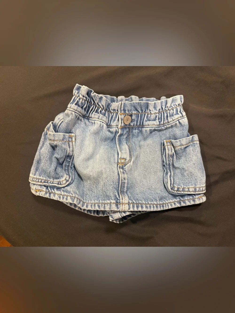 GAP Light Blue Denim Pocket Cargo Skort with Ruffle Elastic Waist Size 3T EUC